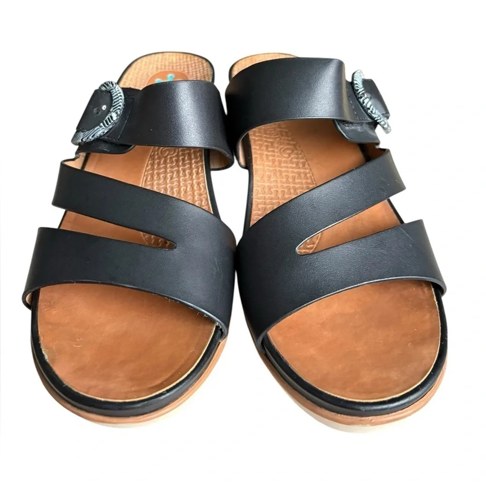 BareTraps Sandals Womens Laralee Slides Cork Wedge black  Faux Leather size 9